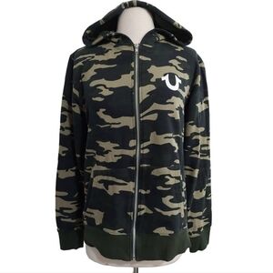 True Religion Womens Zip-up Camoflage Hooded Sweater Size Large